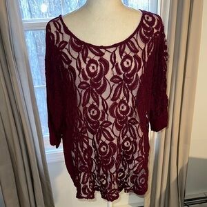 a.n.a Burgundy Floral Lace Blouse